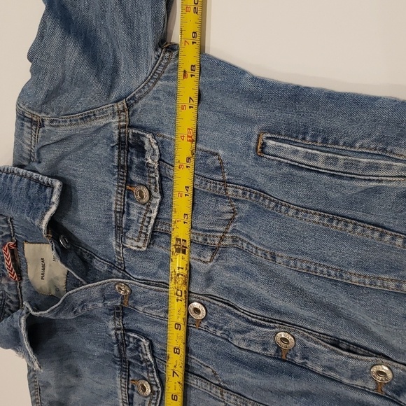Pull & Bear Denim Jacket Raw Edge Distressed Women's Size M - Picture 10 of 13